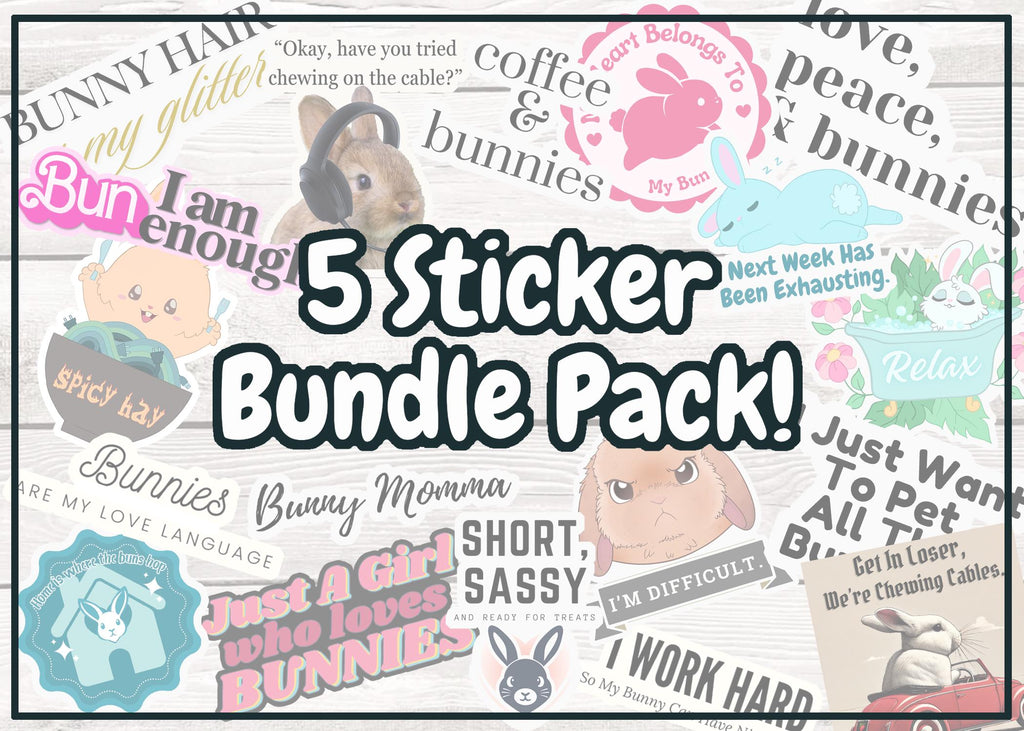 5-Pack Bunny Stickers: 5 Waterproof Rabbit Decals