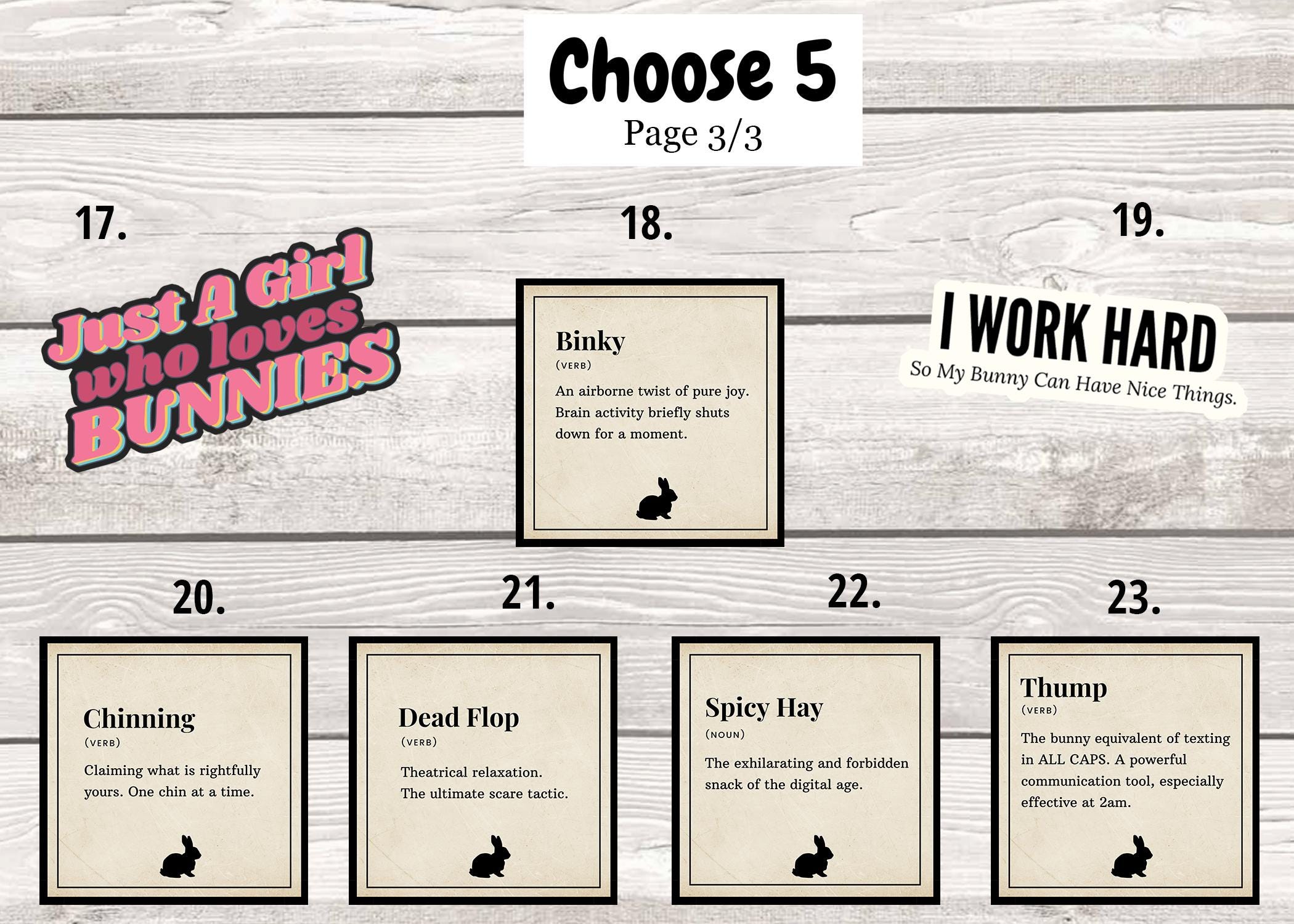 5-Pack Bunny Stickers: 5 Waterproof Rabbit Decals