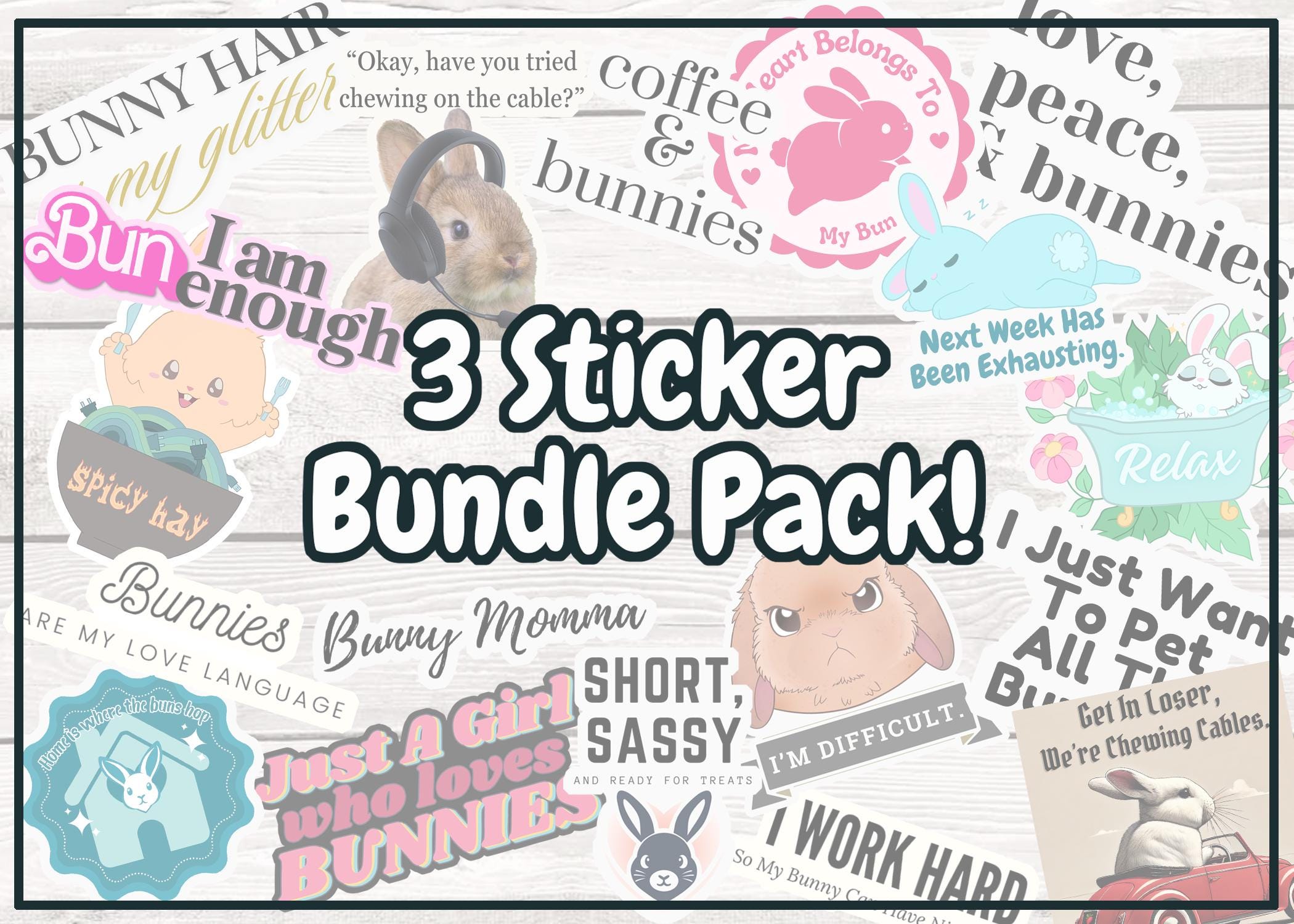3 Pack Bunny Sticker, Laptop Water Bottle Luggage Waterproof Sticker, House Rabbit Cute Funny Sticker, Gifts for Bunny Lovers, Decal