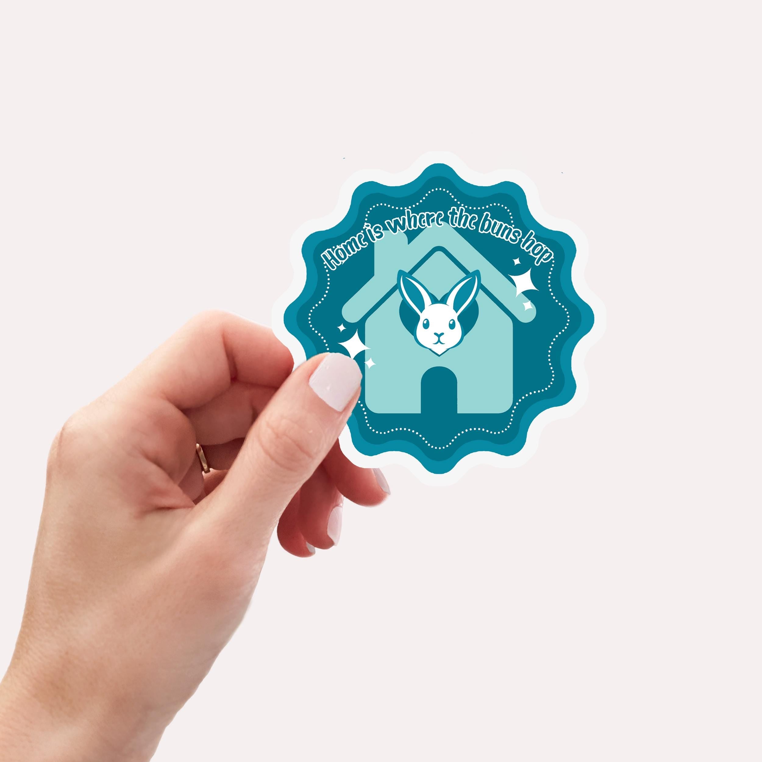 Home Is Where The Bun Hops Bunny Sticker: Waterproof Glossy Decal for Laptop, Water Bottle